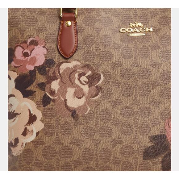 🌸 Coach Gallery Tote Bag In Signature Canvas With Rose Print - Picture 5 of 6